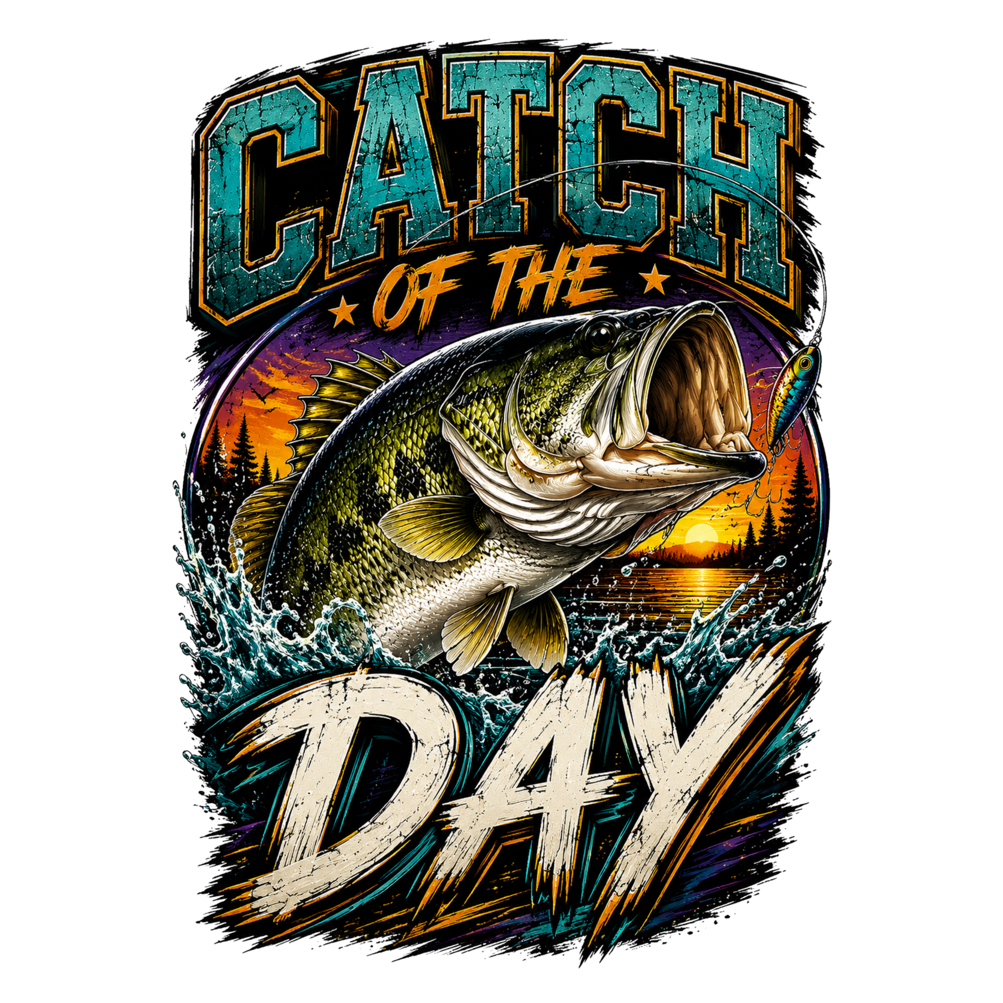 Catch of the Day Fishing PNG, Bass Fishing Sublimation Design, Fisherman Graphic, Instant Digital Download PNG