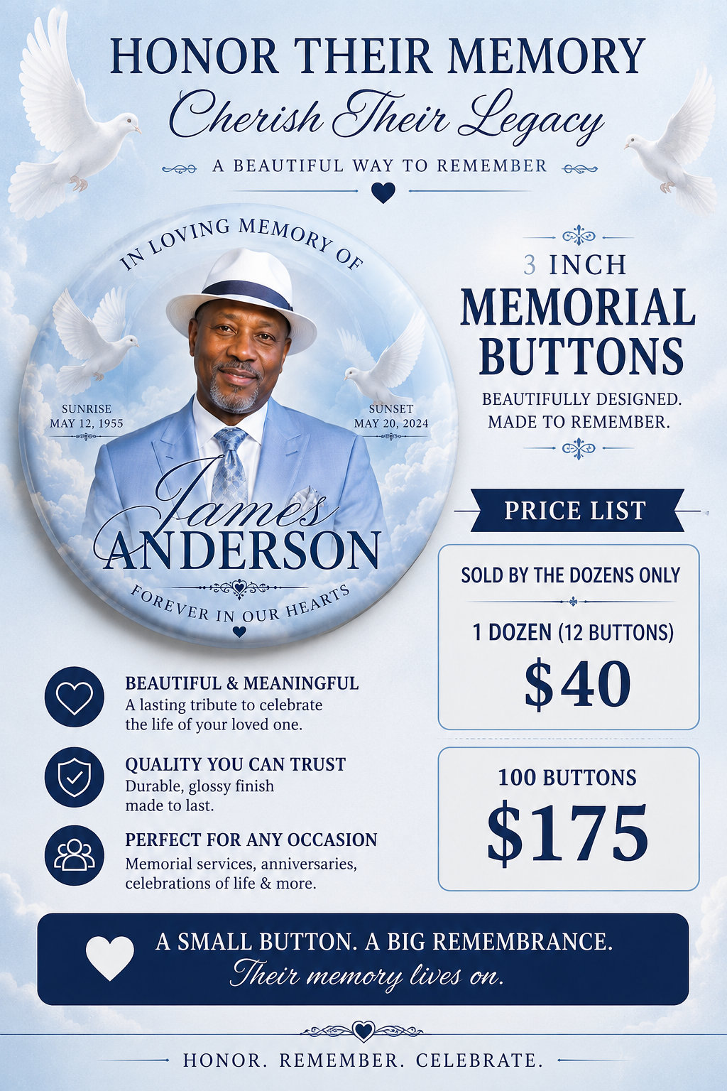Custom Memorial Buttons