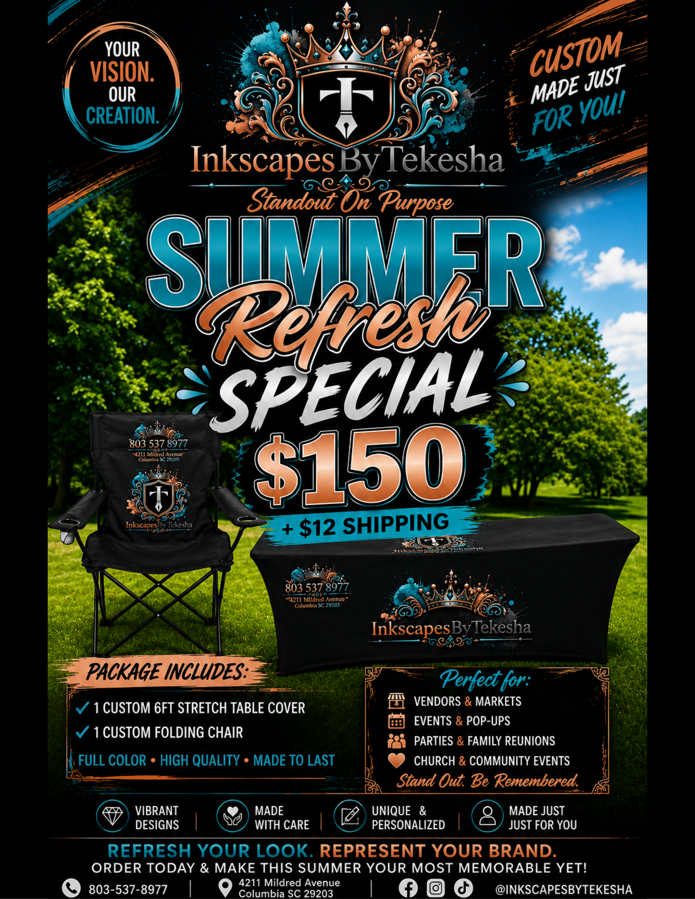 Custom Vendor Package - Tablecloth and Chair Set for $150